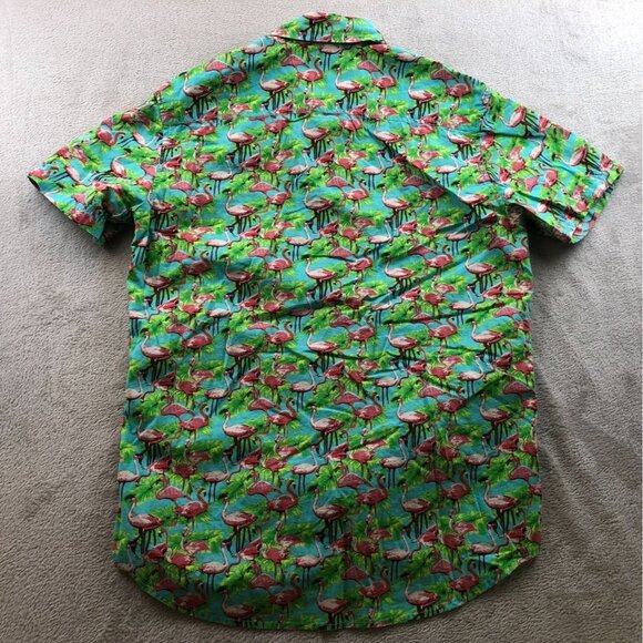 Huntington Beach Club Mens Hawaiian Shirt Large Short Sleeve Green Flamingo - Picture 11 of 11